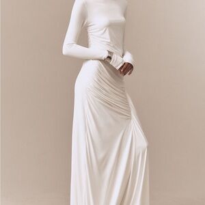 MISHA GLACIER LONG SLEEVE RUCHED MAXI DRESS